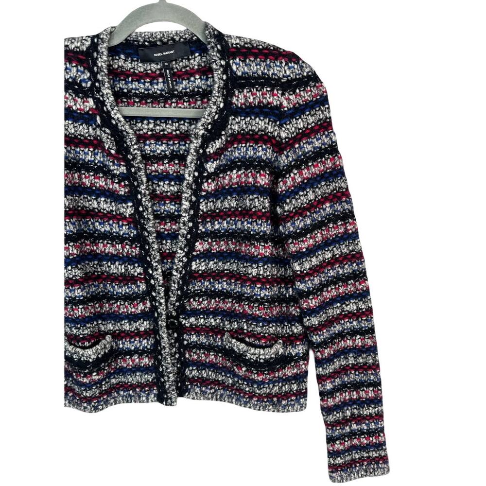 Isabel Marant Barte Bouclé Knit Crop Jacket FR 38 Black Blue Red Cardigan - Picture 5 of 10